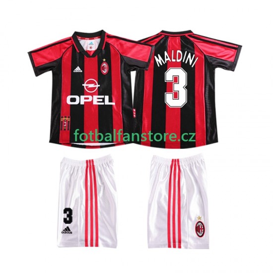 Dětský Retro Domácí Dres AC Milán MALDINI 3 1998 1999 Krátký rukáv Dětský Retro Domácí Dres AC Milán MALDINI 3 1998 1999 Krátký rukáv