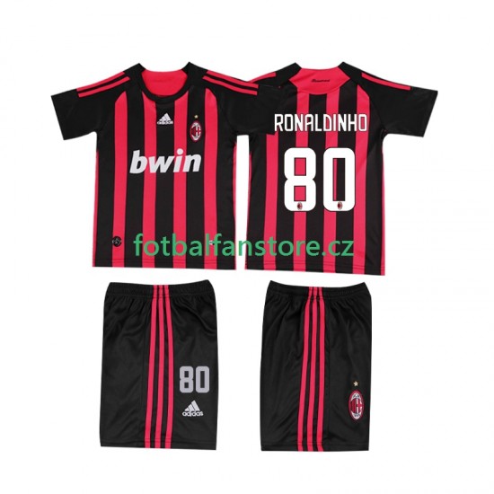 Dětský Retro Domácí Dres AC Milán RONALDINHO 80 2008 2009 Krátký rukáv