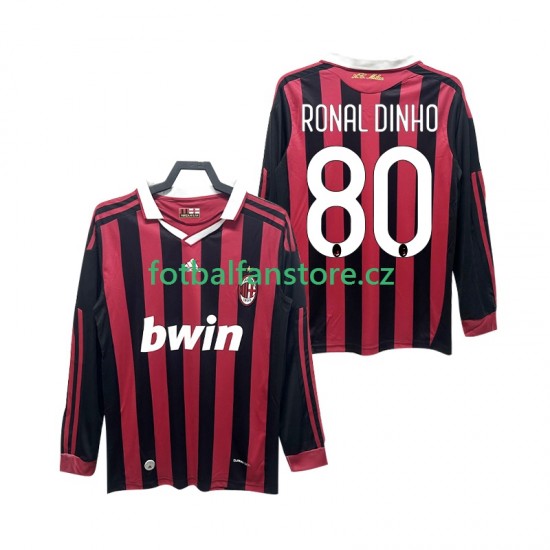 Muži Retro Domácí Dres AC Milán RONALDINHO 80 2009 2010 Dlouhými Rukávy