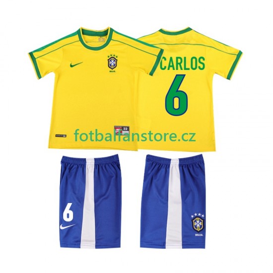 Dětský Retro Domácí Dres Brazílie Roberto Carlos 6 1998 Krátký rukáv