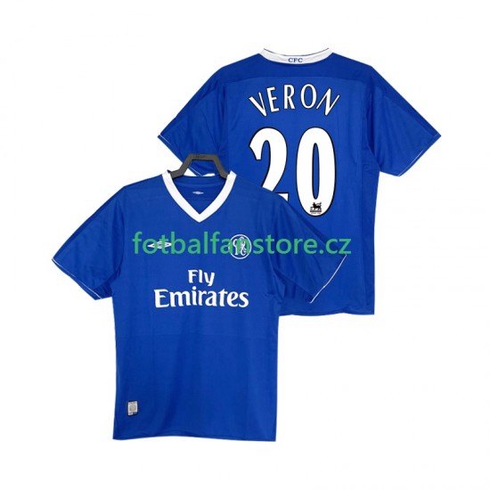 Muži Retro Domácí Dres Chelsea VERON 20 2003 2005 Krátký rukáv Muži Retro Domácí Dres Chelsea VERON 20 2003 2005 Krátký rukáv
