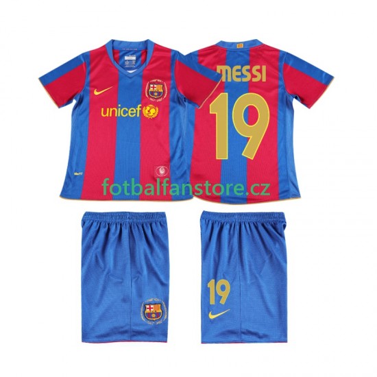 Dětský Retro Domácí Dres FC Barcelona Lionel Messi 19 2007 2008 Krátký rukáv
