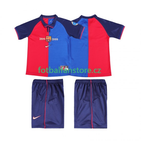 Dětský Retro Domácí Dres FC Barcelona 1999 2000 Krátký rukáv