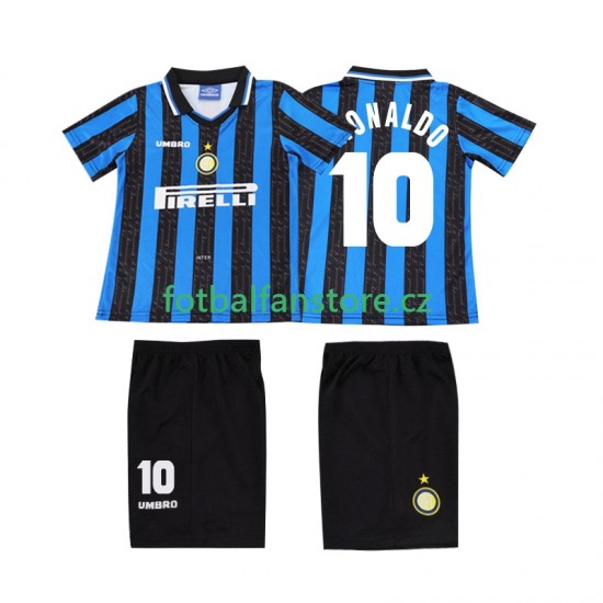 Dětský Retro Domácí Dres Inter Milán Ronaldo 10 1997 1998 Krátký rukáv Dětský Retro Domácí Dres Inter Milán Ronaldo 10 1997 1998 Krátký rukáv