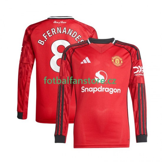Muži Domácí Dres Manchester United Bruno Fernandes 8 2025-2026 Dlouhými Rukávy Muži Domácí Dres Manchester United Bruno Fernandes 8 2025-2026 Dlouhými Rukávy