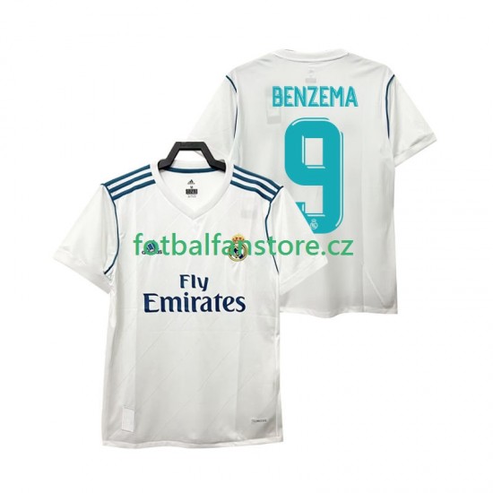 Muži Retro Domácí Dres Real Madrid BENZEMA 9 2017 2018 Krátký rukáv Muži Retro Domácí Dres Real Madrid BENZEMA 9 2017 2018 Krátký rukáv