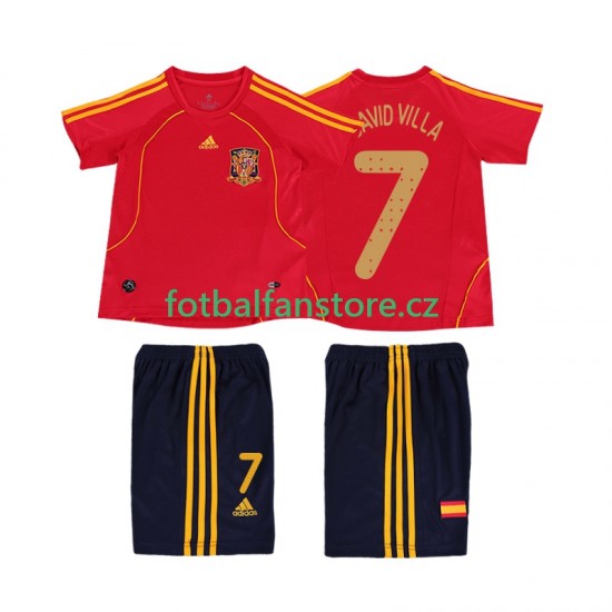 Dětský Retro Domácí Dres Španělsko DAVID VILLA 7 2008 Krátký rukáv
