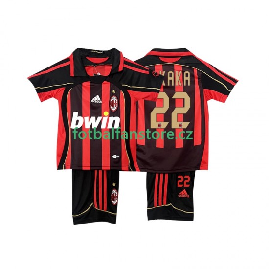 Dětský Retro Domácí Dres AC Milán KAKA 22 2006-2007 Krátký rukáv