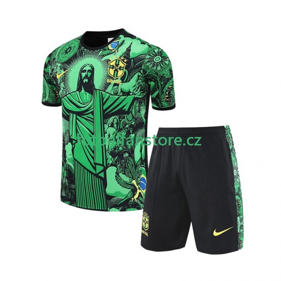 Dětský Domácí Brazílie JESUS Football Shirts 2024-2025 Zelená Krátký rukáv Dětský Domácí Brazílie JESUS Football Shirts 2024-2025 Zelená Krátký rukáv