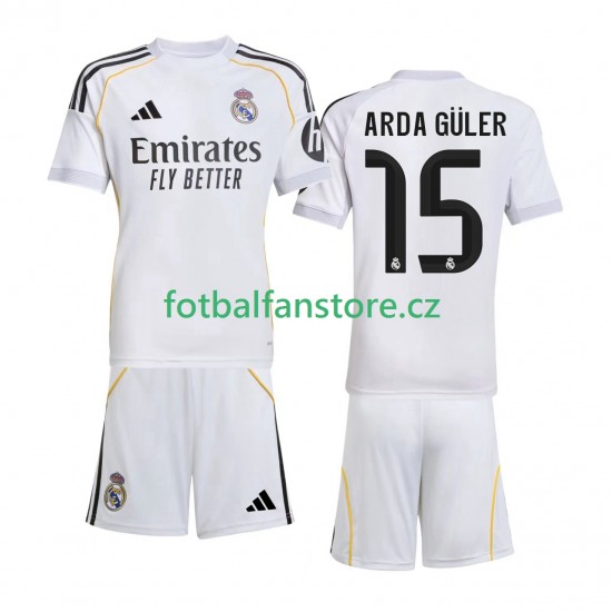 Dětský Domácí Dres Real Madrid Arda Guler 15 2025-2026 Krátký rukáv Dětský Domácí Dres Real Madrid Arda Guler 15 2025-2026 Krátký rukáv