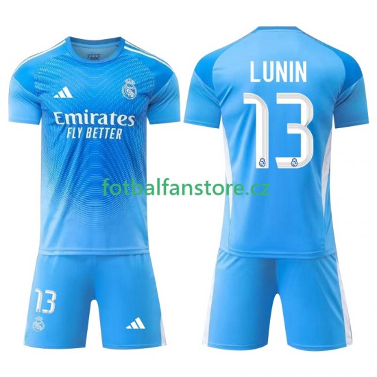 Dětský Brankářský Domácí Dres Real Madrid Andriy Lunin 13 2025-2026 Krátký rukáv Dětský Brankářský Domácí Dres Real Madrid Andriy Lunin 13 2025-2026 Krátký rukáv