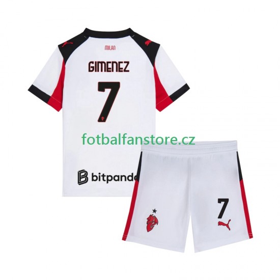 Dětský Venkovní Dres AC Milán Santiago Gimenez 7 2025-2026 Krátký rukáv Dětský Venkovní Dres AC Milán Santiago Gimenez 7 2025-2026 Krátký rukáv